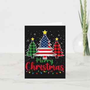 Merry Christmas Tree Plaid Us Flag Snowflake Xmas  Card