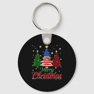 Merry Christmas Tree Plaid Us Flag Snowflake Xmas  Key Ring