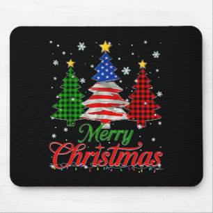 Merry Christmas Tree Plaid Us Flag Snowflake Xmas  Mouse Mat