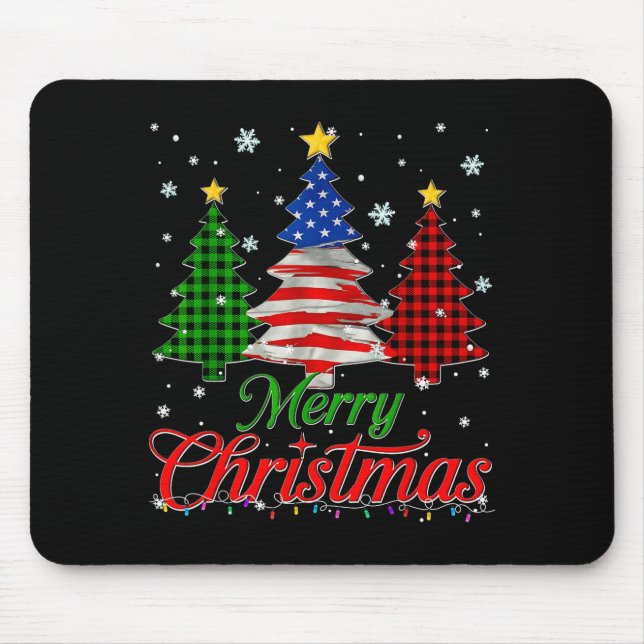 Merry Christmas Tree Plaid Us Flag Snowflake Xmas  Mouse Mat (Front)