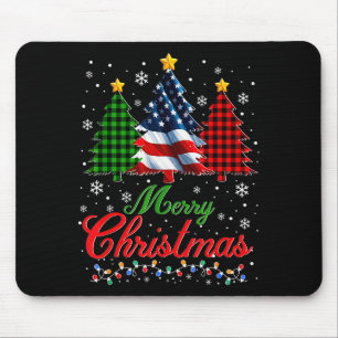Merry Christmas Tree Plaid Us Flag Snowflake Xmas  Mouse Mat