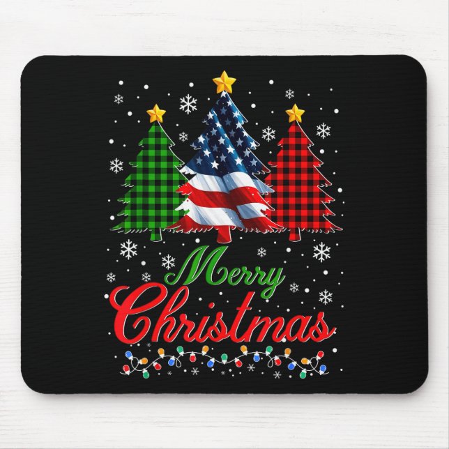 Merry Christmas Tree Plaid Us Flag Snowflake Xmas  Mouse Mat (Front)