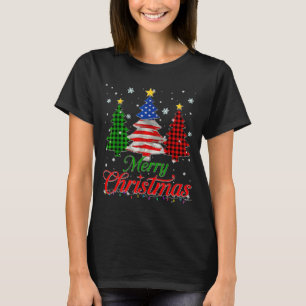 Merry Christmas Tree Plaid Us Flag Snowflake Xmas  T-Shirt