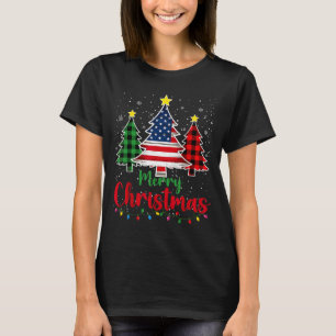 Merry Christmas Tree Plaid Us Flag Snowflake Xmas  T-Shirt
