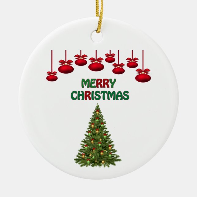 Merry Christmas Tree Presents Festive Holiday  Ceramic Tree Decoration (Front)