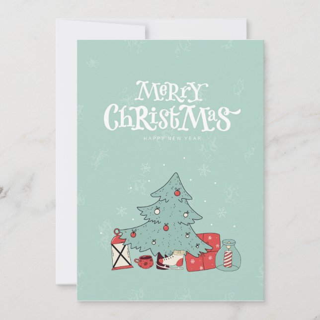 Merry Christmas Tree & Presents Holiday Card-5x7 (Front)