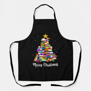 Merry Christmas Tree Reading Books Lover Librarian Apron