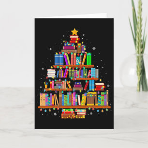 Merry Christmas Tree Reading Books Lover Librarian Card