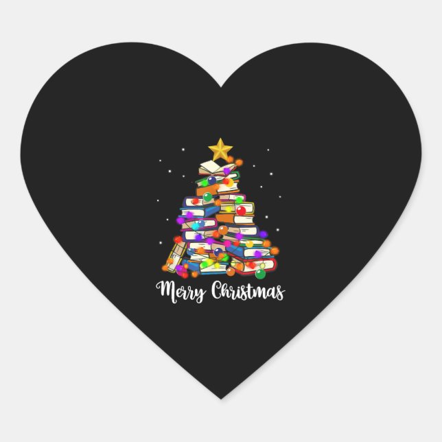 Merry Christmas Tree Reading Books Lover Librarian Heart Sticker (Front)