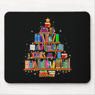 Merry Christmas Tree Reading Books Lover Librarian Mouse Mat