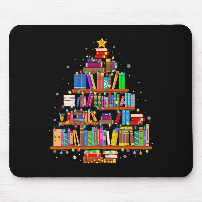 Merry Christmas Tree Reading Books Lover Librarian Mouse Mat (Front)