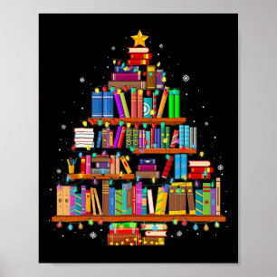 Merry Christmas Tree Reading Books Lover Librarian Poster