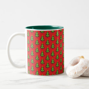 Merry Christmas Tree Red Cartoon Ornament Pattern Two-Tone Coffee Mug