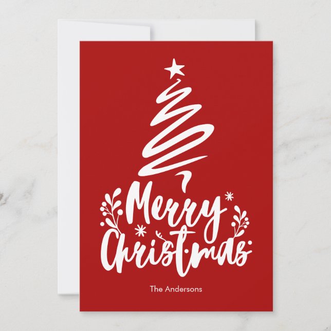 Merry Christmas Tree Red Christmas Card (Front)