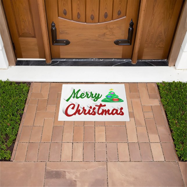 Merry Christmas Tree red green script Doormat (Outdoor)