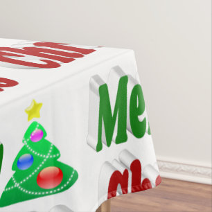 Merry Christmas Tree red green typography  Tablecloth