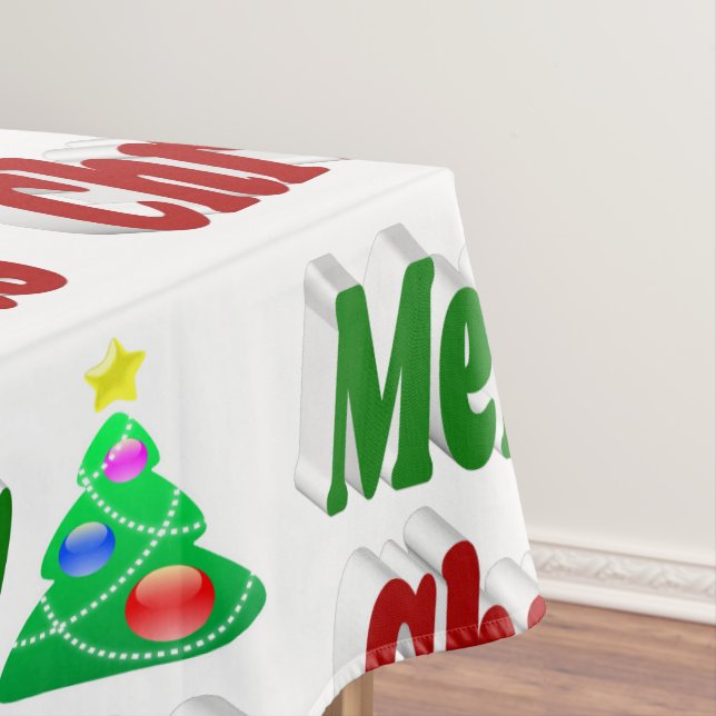 Merry Christmas Tree red green typography  Tablecloth (In Situ)