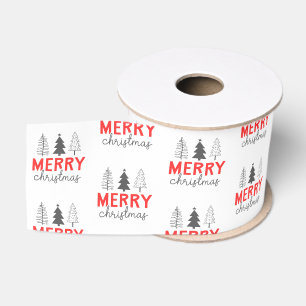 Merry Christmas Tree Red Grey Grosgrain Ribbon