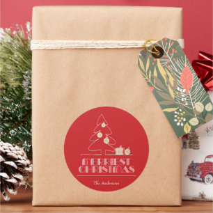 Merry Christmas Tree Red Holiday Classic Round Sticker