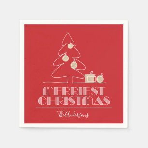 Merry Christmas Tree Red Holiday Napkin