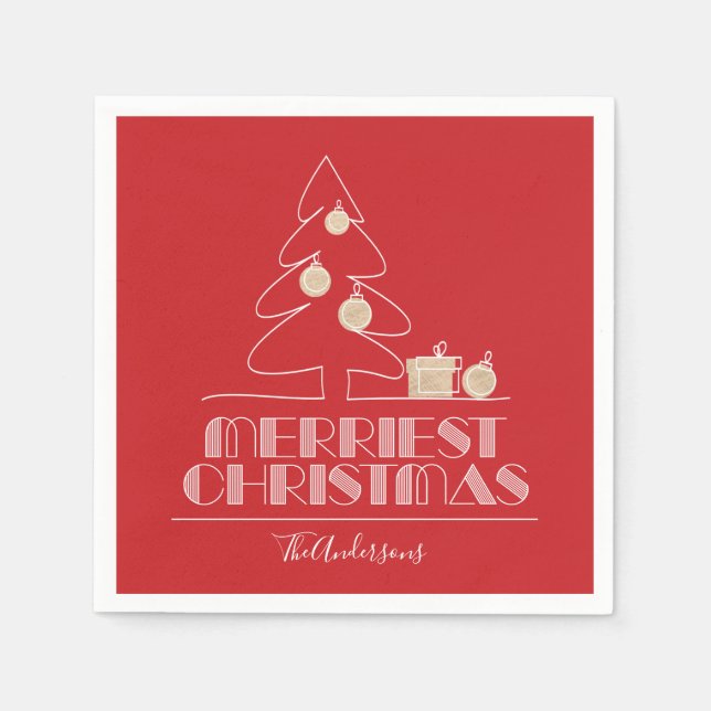 Merry Christmas Tree Red Holiday Napkin (Front)