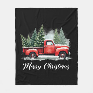 Merry christmas tree red Truck Fleece Blanket