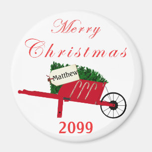 Merry Christmas Tree Red Vintage Wheelbarrow Magnet