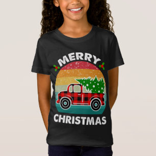 Merry Christmas Tree Retro Red Truck Buffalo Plaid T-Shirt