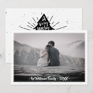 Merry Christmas Tree Retro Typography Family Photo Holiday Card