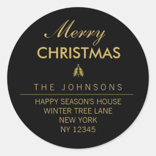 Merry Christmas Tree Return Address Label - Black