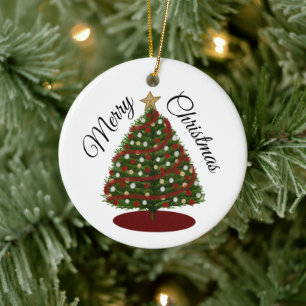 Merry Christmas Tree Round Ornament