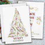 Merry Christmas Tree Rustic Pine and Holly Berry Holiday Card<br><div class="desc">Personalised Christmas Card with a rustic, natural theme in red, green and gold. The design features Christmas foliage including pine needles and pine cones, holly and holly berries, along with traditional Christmas ornaments and stars. The "Merry Christmas" wording forms the base of the Christmas Tree. The back of the card...</div>