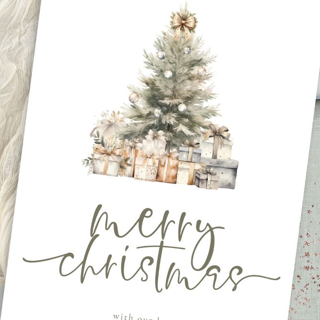 Merry Christmas Tree Sage Script 2026 Calendar Holiday Card (closer view)