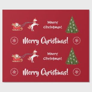 Merry Christmas Tree Santa Cute Girly Unicorn Red Wrapping Paper