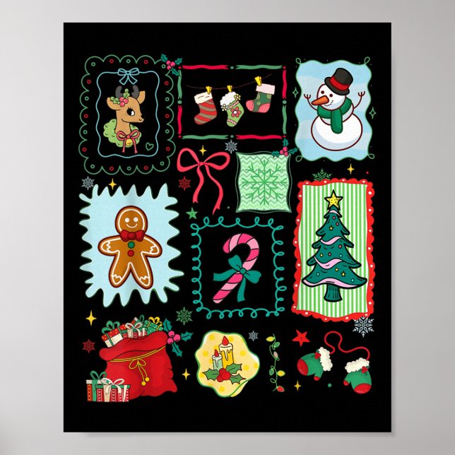 Merry Christmas Tree Santa Gingerbread Coquette Bo Poster (Front)