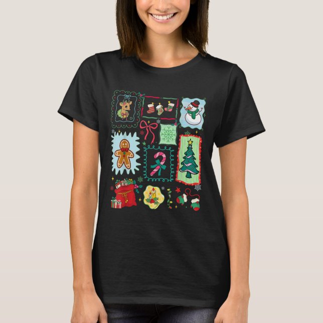 Merry Christmas Tree Santa Gingerbread Coquette Bo T-Shirt (Front)