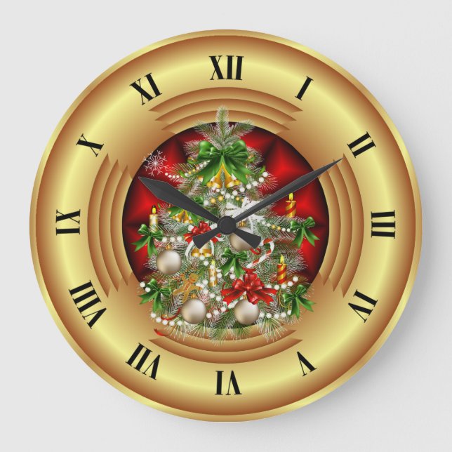 Merry Christmas Tree ~ Season’s Greetings ~ Large Clock (Front)