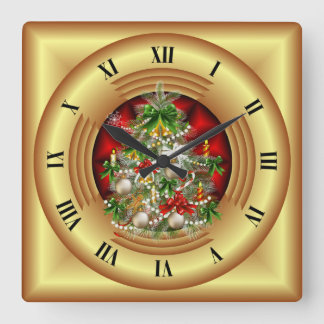 Merry Christmas Tree ~ Season’s Greetings ~ Square Wall Clock