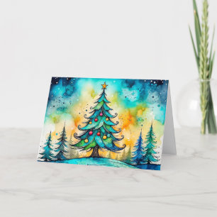 Merry Christmas Tree Seasons Greetings Holiday Card