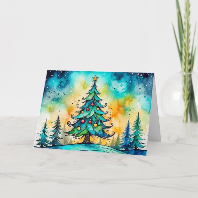 Merry Christmas Tree Seasons Greetings Holiday Card (Front)