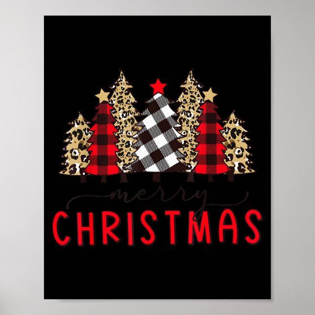 Merry Christmas Tree Shirts Funny Leopard Plaid Pr Poster (Front)