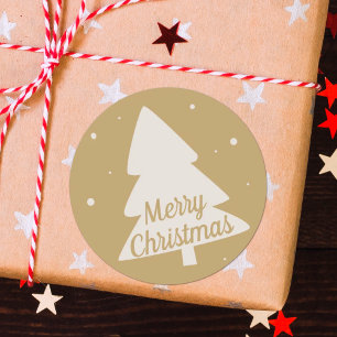 Merry Christmas tree silhouette white & gold Classic Round Sticker