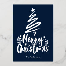 Merry Christmas Tree Silver Foil Christmas Card