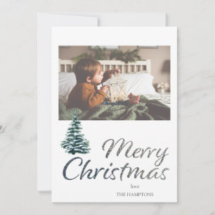 Merry Christmas Tree & Silver Glitter Photo Card