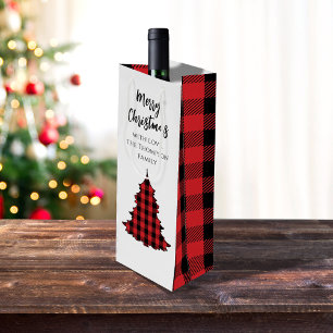 Merry Christmas Tree Simple Buffalo Check Pattern Wine Gift Bag