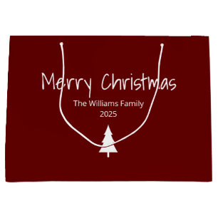 Merry Christmas Tree Simple Typography Holiday  Large Gift Bag