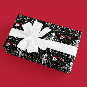 Merry Christmas Tree Skeleton Pattern Wrapping Paper