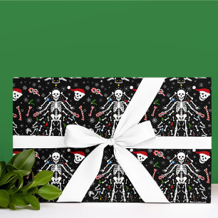 Merry Christmas Tree Skeleton Pattern Wrapping Paper
