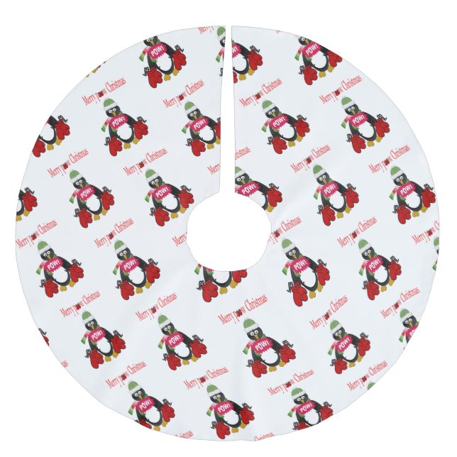 Merry Christmas Tree Skirt Boxing Penguin  (Front)