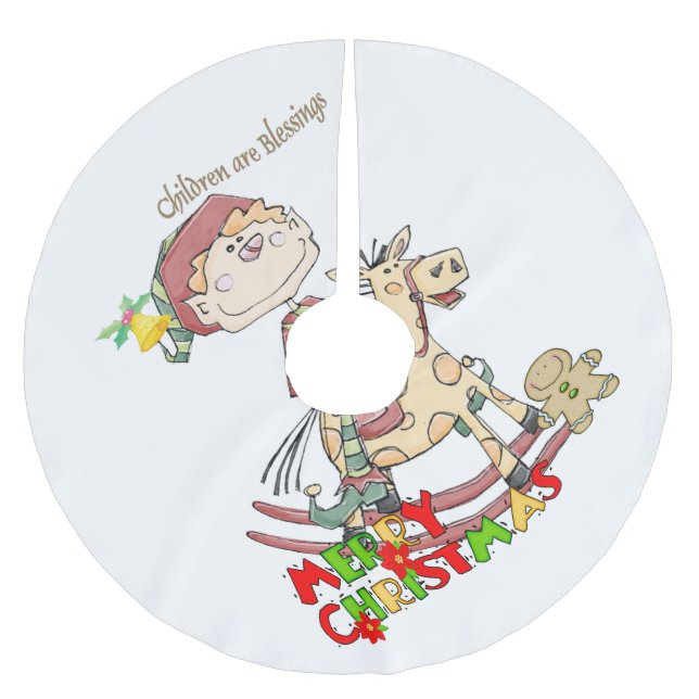Merry Christmas Tree Skirt Children Blessings Elf (Front)